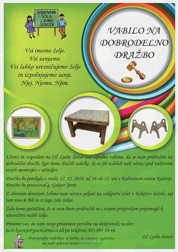Dobrodelna dražba na Osnovni šoli Ljubo Šercer v Kočevju