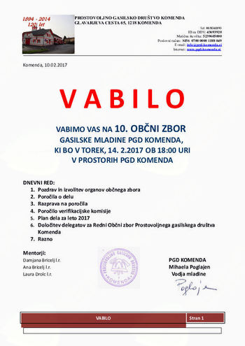 10. OBČNI ZBOR GASILSKE MLADINE PGD KOMENDA