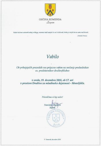 TRADICIONALNO SREČANJE ŽUPANA S PREDSTAVNIKI  DRUŠTEV IN KLUBOV