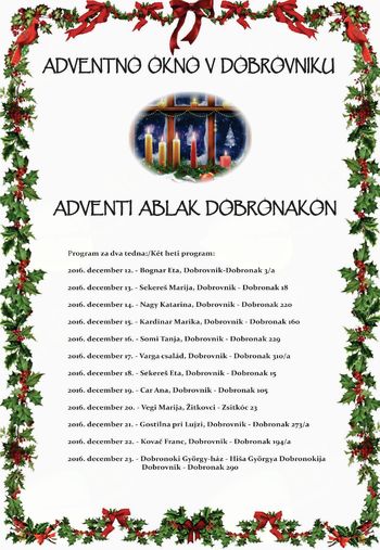 Adventno okno v Dobrovniku/Adventi ablak Dobronakon