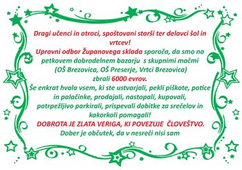 Zahvala - Dobrodelni bazar Županovega sklada