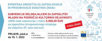 Še 5 dni za prijavo na ESS javni razpis za zaposlovanje in izobraževanje v kulturi
