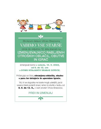 IZMENJEVALNICA RABLJENIH OTROŠKIH OBLAČIL, OBUTVE IN IGRAČ