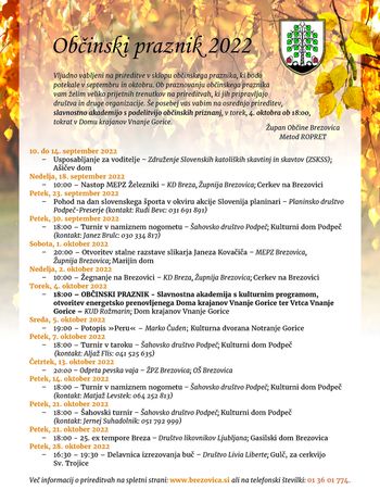 Prireditve v sklopu občinskega praznika 2022