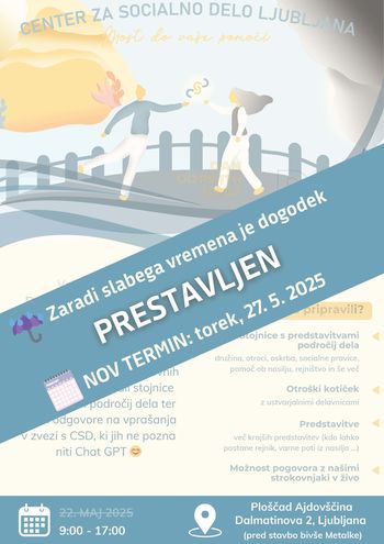 Vabilo na Dan odprtih vrat CSD Ljubljana - prestavitev dogodka na 27.5.2025