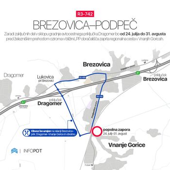 Delna zapora Podpeške ceste z občasnimi popolnimi zaporami 