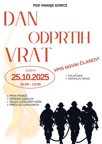 Vabilo na dan odprtih vrat PGD Vnanje Gorice - sobota 25.10.2025