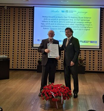 DR. MATIJA KOVAČIČ PREJEL  PRIZNANJE TURISTIČNE ZVEZE SLOVENIJE