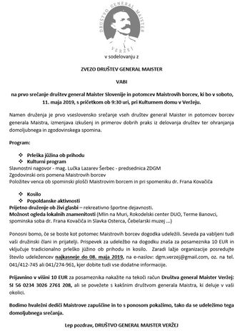 1. srečanje društev general Maister Slovenije in potomcev Maistrovih borcev