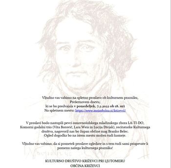 VABILO NA PROSLAVO OB SLOVENSKEM KULTURNEM PRAZNIKU - Premiera: 7.2.2022 ob 18. uri