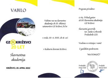 Slavnostna akademija ob 20. obletnici ustanovitve Gasilske zveze Križevci