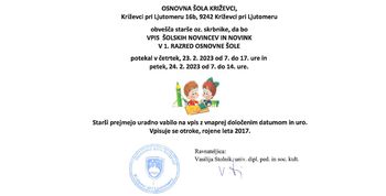 Vpis šolskih novincev in novink v 1. razred OŠ Križevci