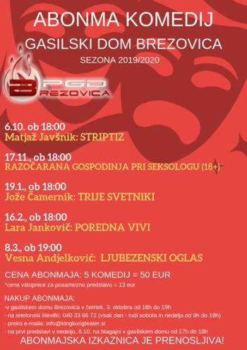 Abonma komedij 2019/2020 - Dvorana gasilski dom Brezovica