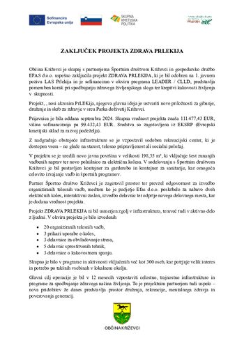 ZAKLJUČEK PROJEKTA ZDRAVA PRLEKIJA