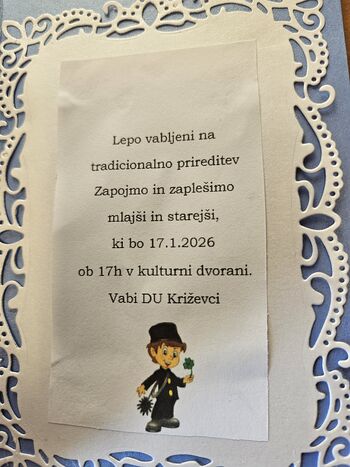 VABILO NA PRIREDITEV ZAPOJMO IN ZAPLEŠIMO MLAJŠI IN STAREJŠI - 17. JANUAR 2026 OB 17:00