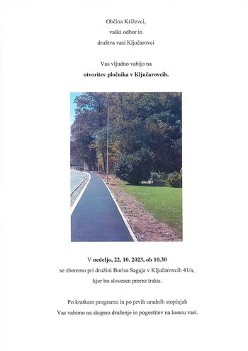 Vabilo na otvoritev pločnika v Ključarovcih