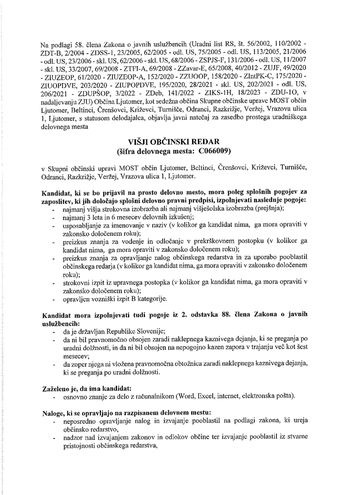 Javni natečaj za zasedbo prostega uradniškega delovnega mesta - višji občinski redar 