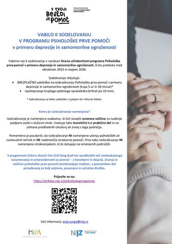 VABILO K SODELOVANJU  V PROGRAMU PSIHOLOŠKE PRVE POMOČI v primeru depresije in samomorilne ogroženosti