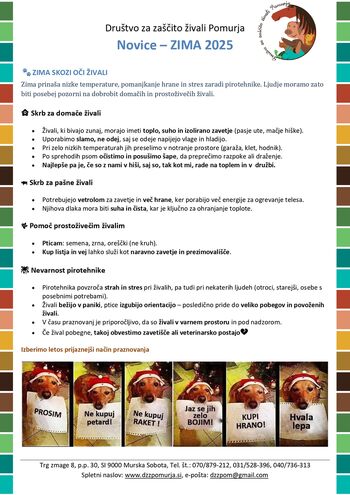 Društvo za zaščito živali Pomurja: Novice – ZIMA2025