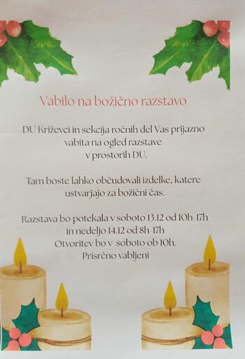 BOŽIČNA RAZSTAVA DRUŠTVA UPOKOJENCEV KRIŽEVCI