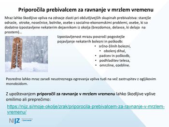 Priporočila NIJZ prebivalcem za ravnanje v mrzlem vremenu