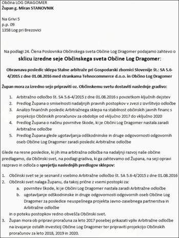 Izredna seja o izgubljeni arbitraži