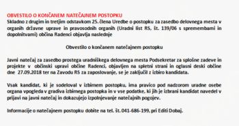 OBVESTILO O KONČANEM NATEČAJNEM POSTOPKU