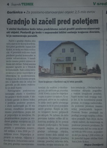 Gradnja poslovno stanovanjskega objekta v Gorišnici še pred poletjem