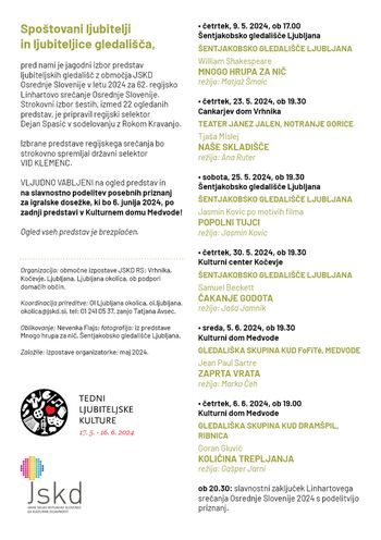 62. regijsko Linhartovo srečanje Osrednje Slovenije: »Naše skladišče«