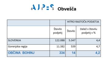 HITRO RASTOČA PODJETJA V OBČINI BOHINJ