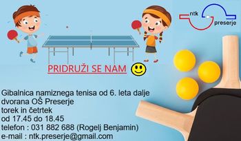 Gibalnica namiznega tenisa za otroke od 6.leta starosti naprej