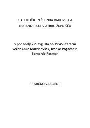Literarni večer Anke Marzidovšek, Ivanke Pogačar in Bernarde Resman