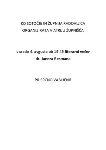 Literarni večer DR. JANEZA RESMANA 