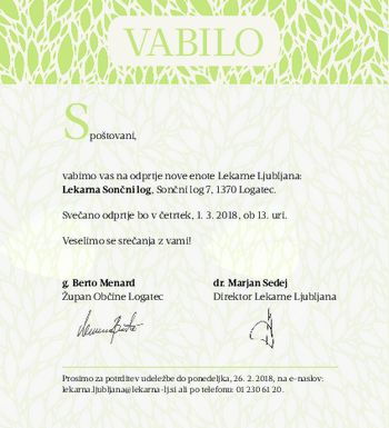 Odprtje nove enote Lekarne Ljubljana - Lekarna Sončni log 