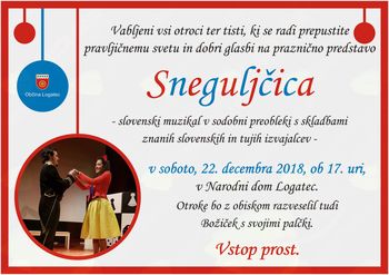 Sneguljčica - praznični muzikal za otroke v Narodnem domu Logatec - VSTOP PROST
