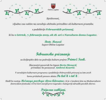 Podelitev Februarskih priznanj za leto 2018