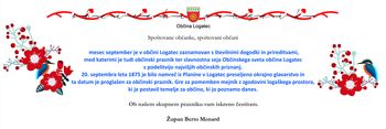 Voščilo ob Občinskem prazniku občine Logatec 2021 Voščilo ob Občinskem prazniku občine Logatec 2021