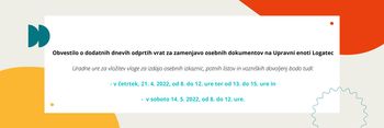 Upravna enota Logatec - obvestilo o dodatnih dnevih odprtih vrat za zamenjavo osebnih dolumentov