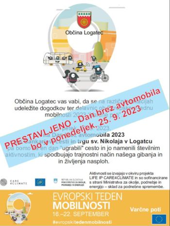 Teden mobilnosti - DAN BREZ AVTOMOBILA PRESTAVLJEN NA PONEDELJEK, 25. 9. 2023