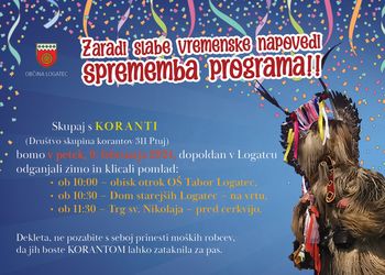 Kurentovanje v Logatcu - spremeba programa zaradi napovedi slabega vremena