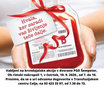 Krvodajalska akcija v Gasilskem domu Šempeter