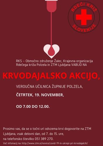 Krvodajalska akcija v veroučni učilnici Župnije Polzela