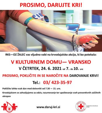Krvodajalska akcija v Kulturnem domu Vransko