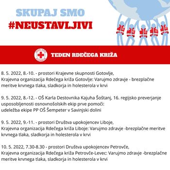 Skupaj smo neustavljivi – teden Rdečega križa, od 8. do 15. maja