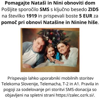 Pošljite SMS z besedo ZID5 na številko 1919 in darujte 5 EUR 