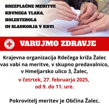 Brezplačne meritve krvnih vrednosti, v četrtek, 27. 2. 2025, od 9. do 11. ure!