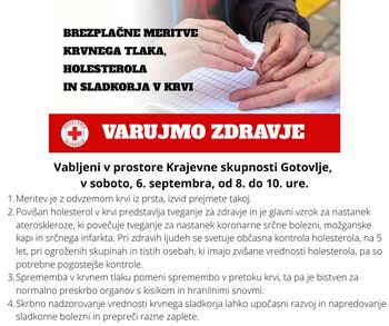Brezplačne meritve krvnih vrednosti v Gotovljah!