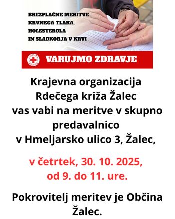 Brezplačne meritve krvnih vrednosti, v četrtek, 30. oktobra, od 9. do 11. ure!