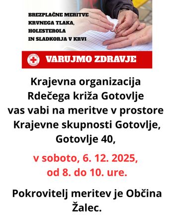 Vabljeni na brezplačne meritve krvnih vrednosti v Gotovlje!