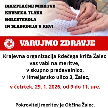 Vabljeni na brezplačne meritve krvnih vrednosti, 29. 1. 2026, od 9. do 11. ure! Vabljeni na brezplačne meritve krvnih vrednosti, 29. 1. 2026, od 9. do 11. ure!